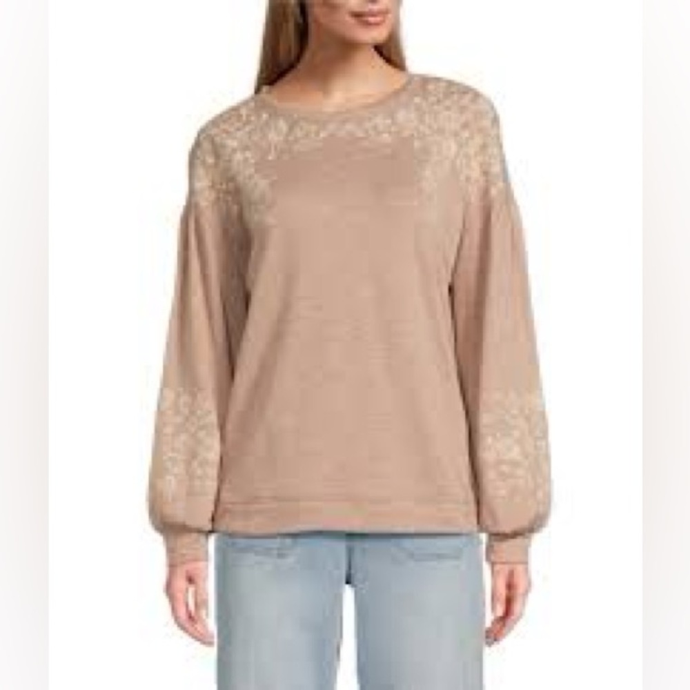 Nature by Westbound Floral Embroidered Sweatshirt - Taupe - Picture 2 of 7